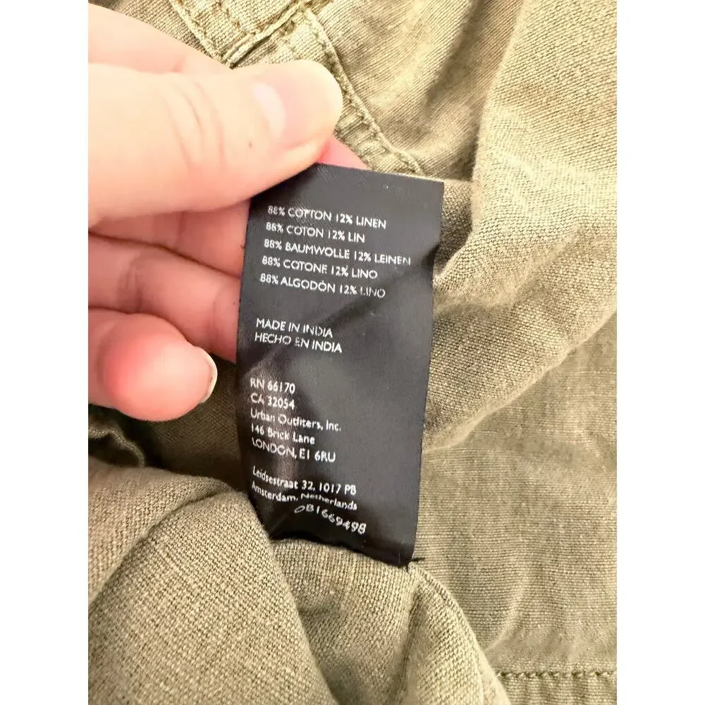 Free People Nevada Khaki Cargo Mini Skirt Size 4 Cotton Linen Blend Pockets - Picture 7 of 8